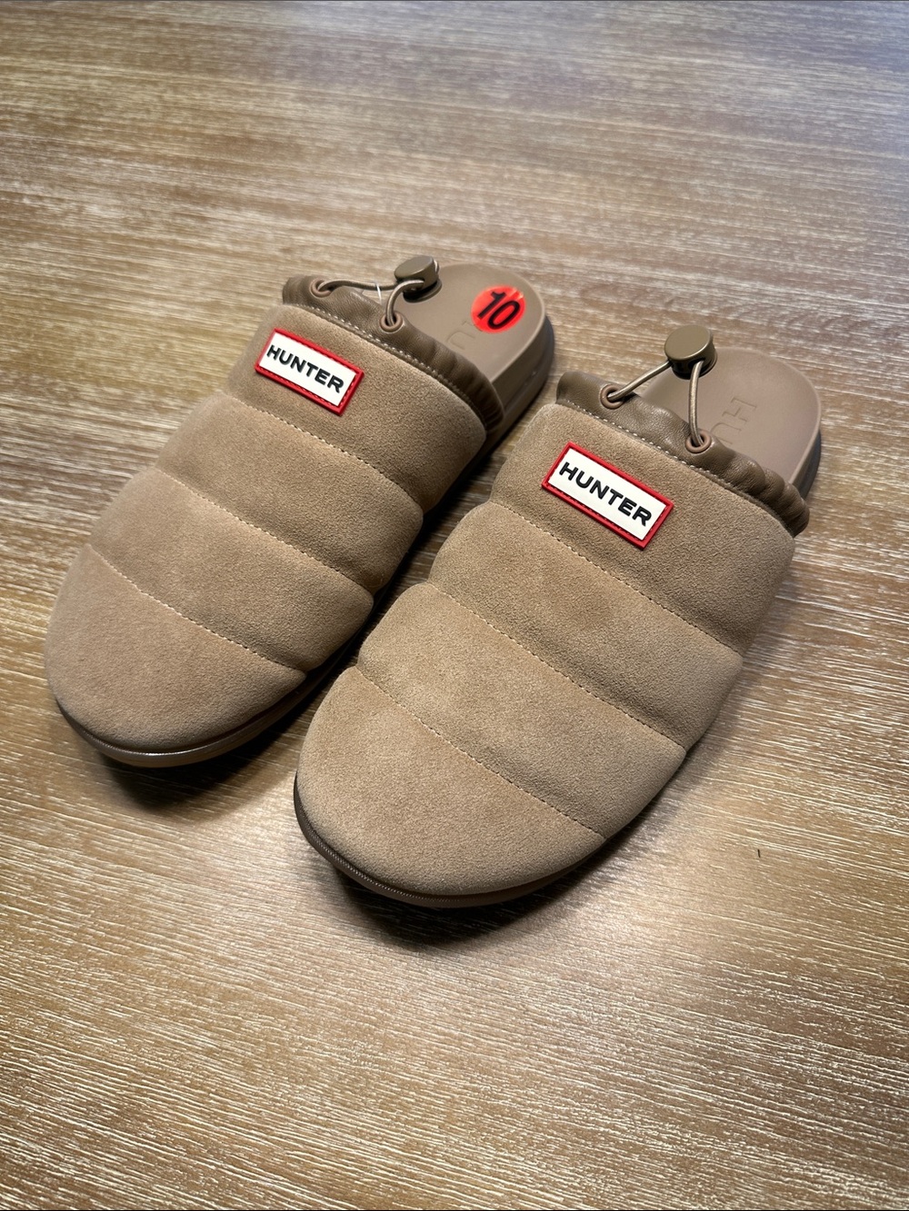 NWOT Hunter Sloane Quilted Mule Suede Beige Taupe Tan 10